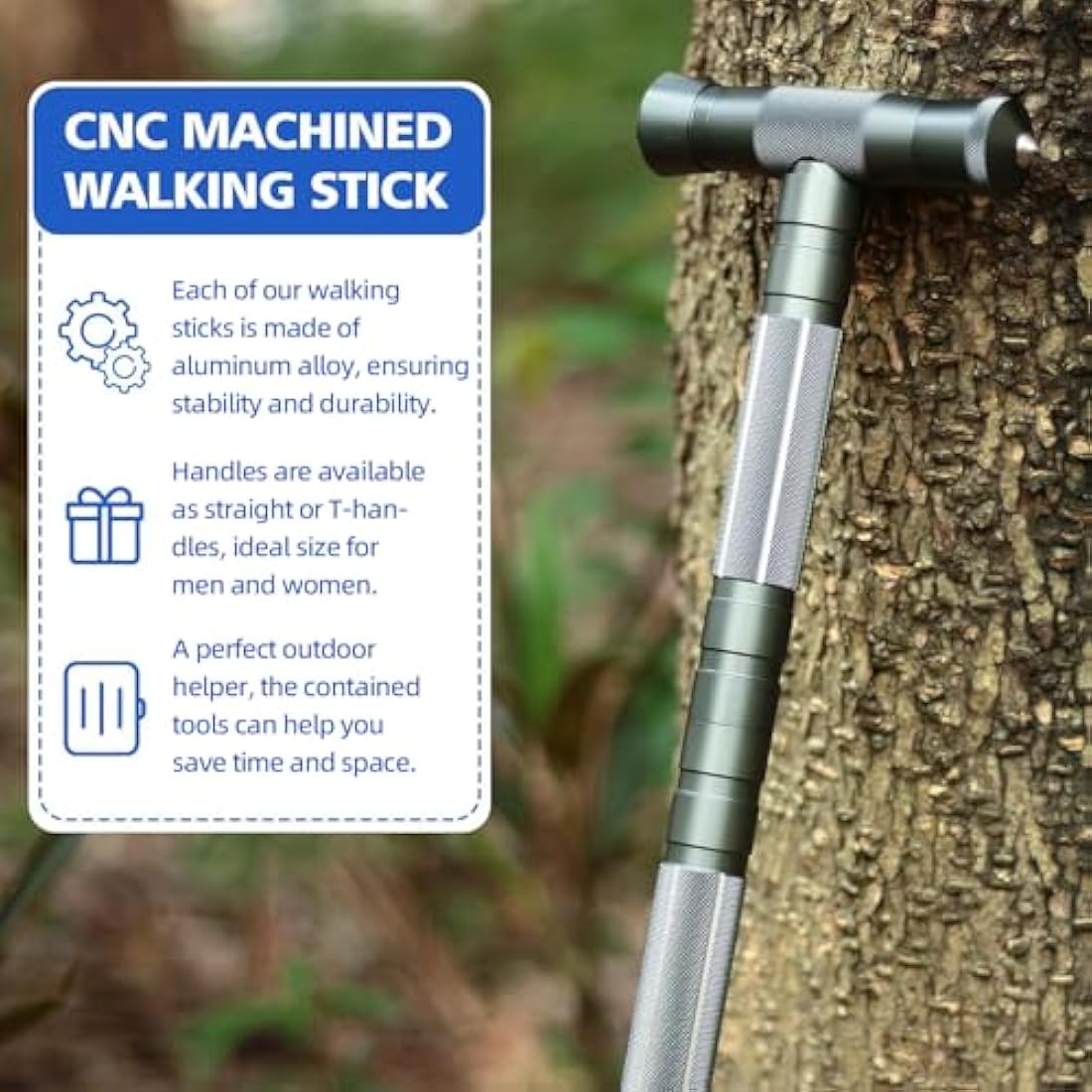 aiGear Tactical Trekking Poles | Adjustable Aluminum Hiking Stick - Gray
