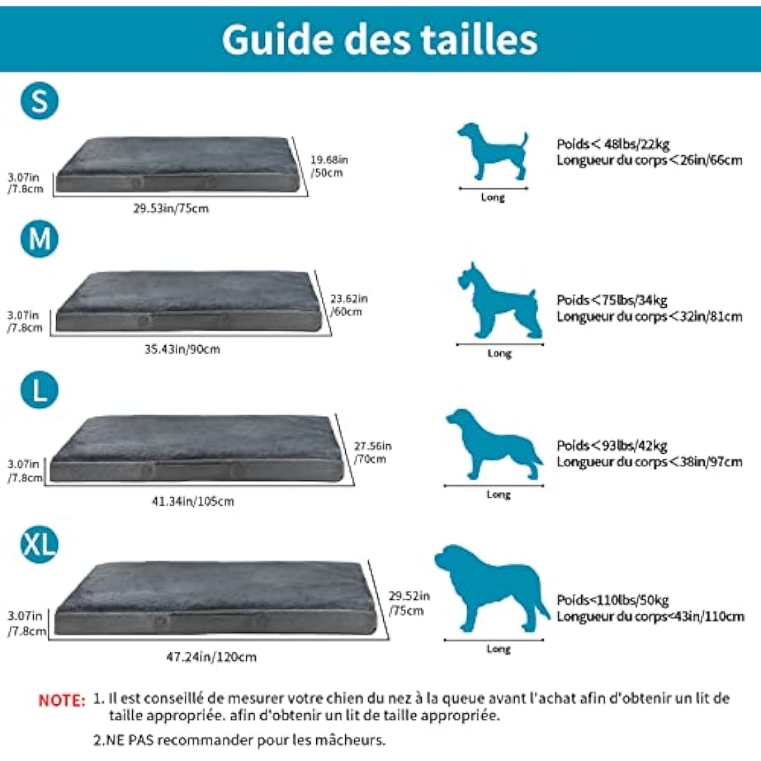 Nepfaivy Orthopedic Dog Bed – Waterproof Washable Plush Mattress, Dark Grey