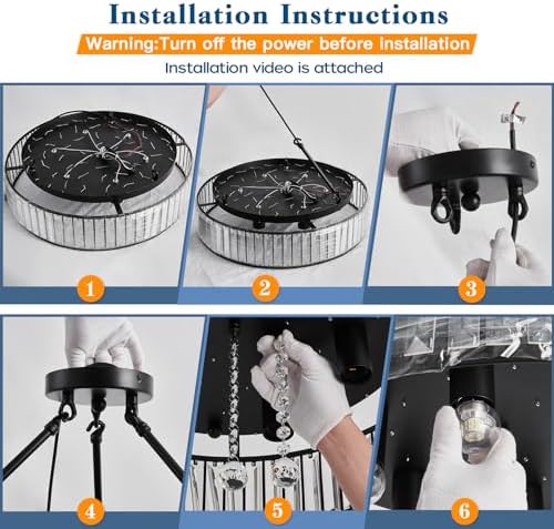 Jolof Store Modern 6-Light Crystal Chandelier – Black Flush Mount Light