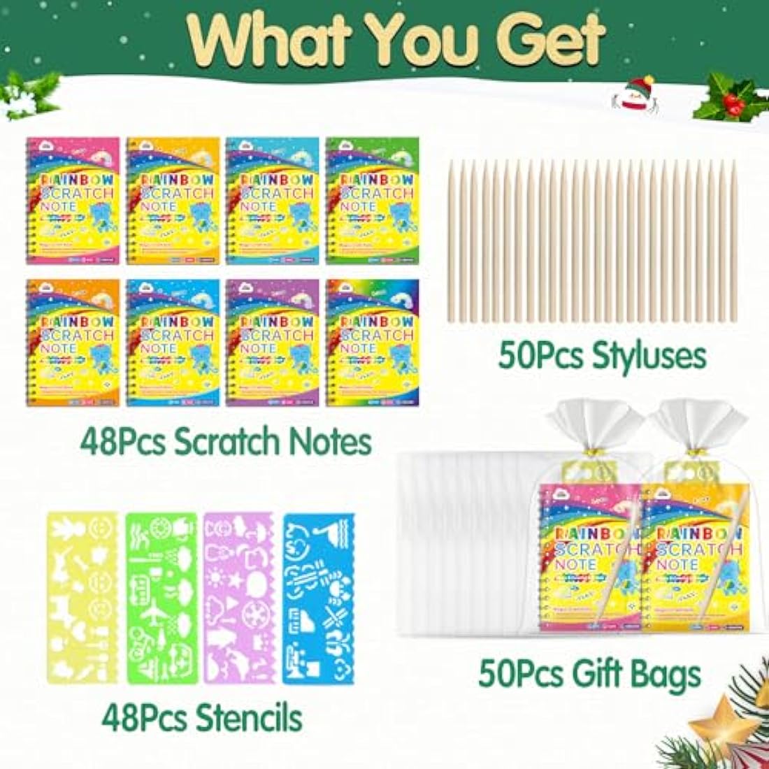 ZMLM Scratch Art Party Bag Fillers - 48 Pack Rainbow Craft Kits for Kids