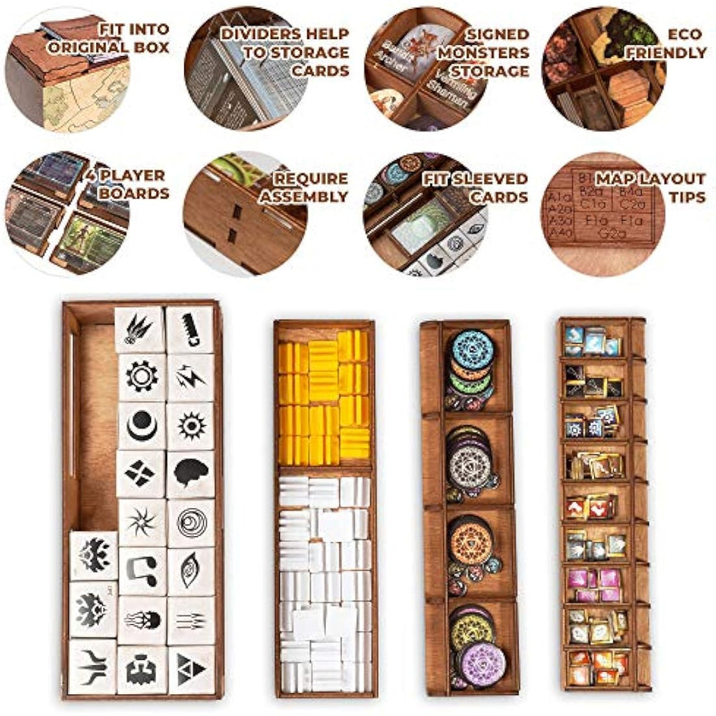 Smonex Wooden Gloomhaven Board Game Organizer and 4 Player Boards