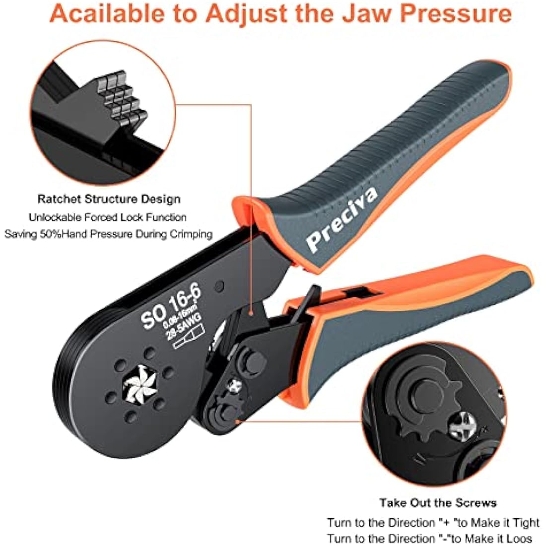 Preciva Hexagonal Ferrule Crimping Tool – 28-5 AWG Ratchet Pliers