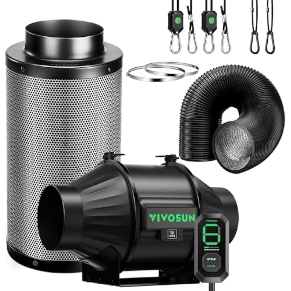 VIVOSUN AeroZesh T4 4" Inline Fan & Carbon Filter Grow Tent Ventilation Kit