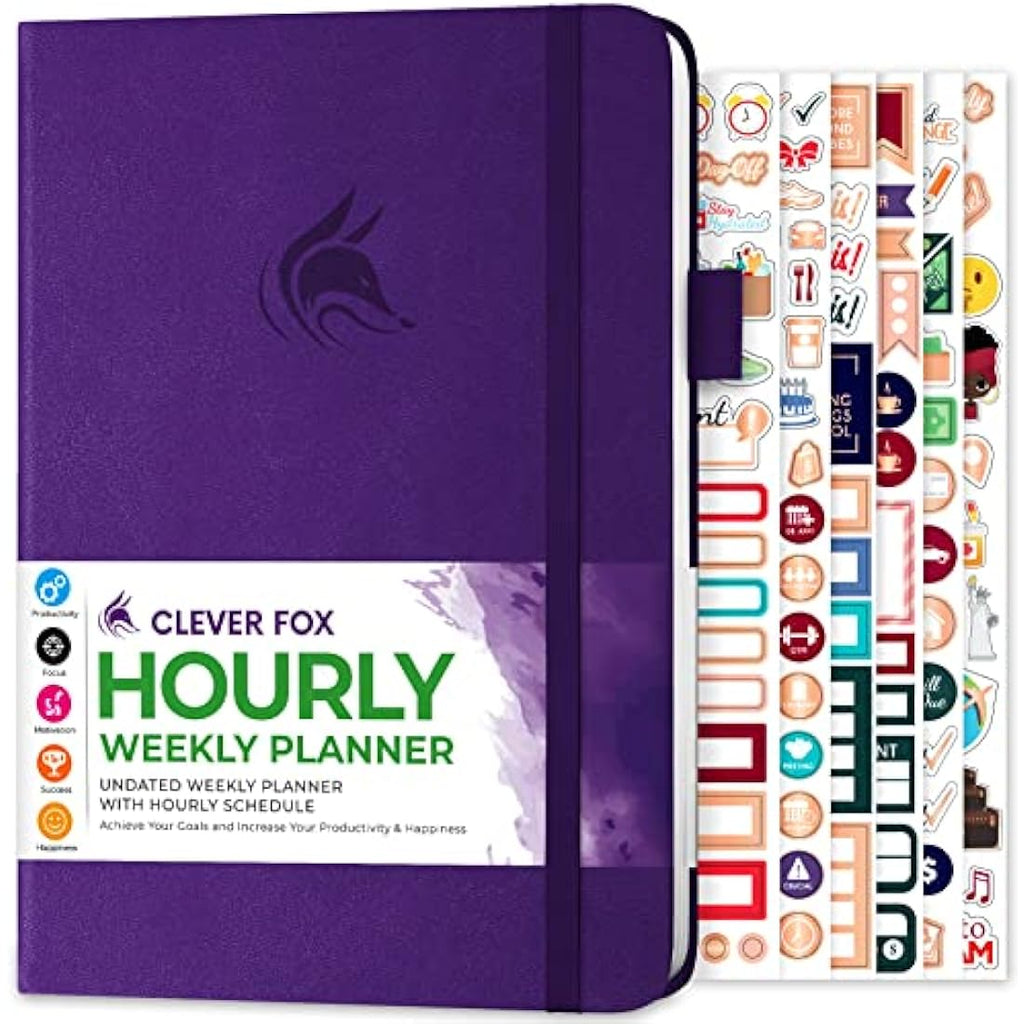 Clever Fox Undated Weekly Planner – A5 Hourly Schedule Organizer, Purple