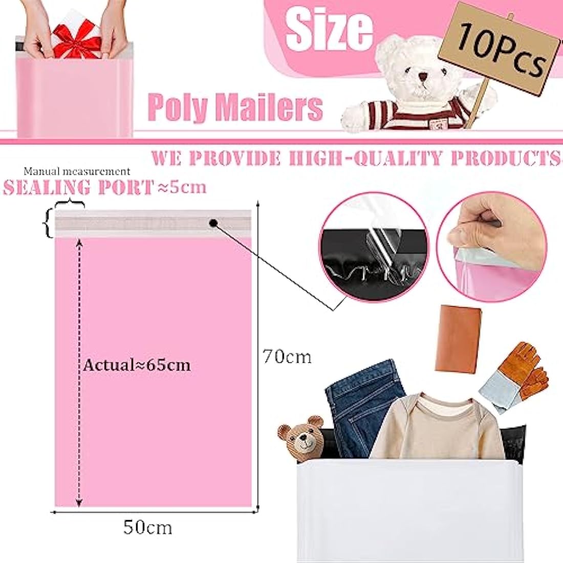 Pink Poly Mailers – 50x70cm Large Self-Seal Shipping Bags