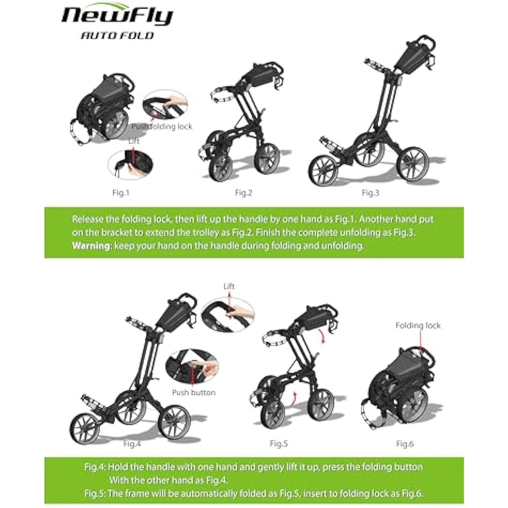 Newfly 3-Wheel Golf Push Cart – Lightweight Semi-Auto Folding Trolley