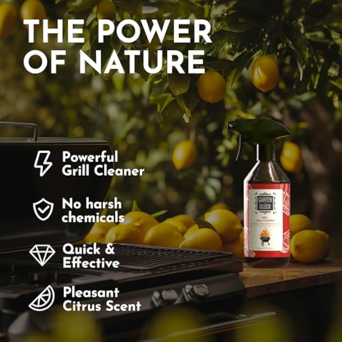 Garten Glück BBQ Cleaner Spray – 500ml Heavy-Duty Lemon Oil Degreaser
