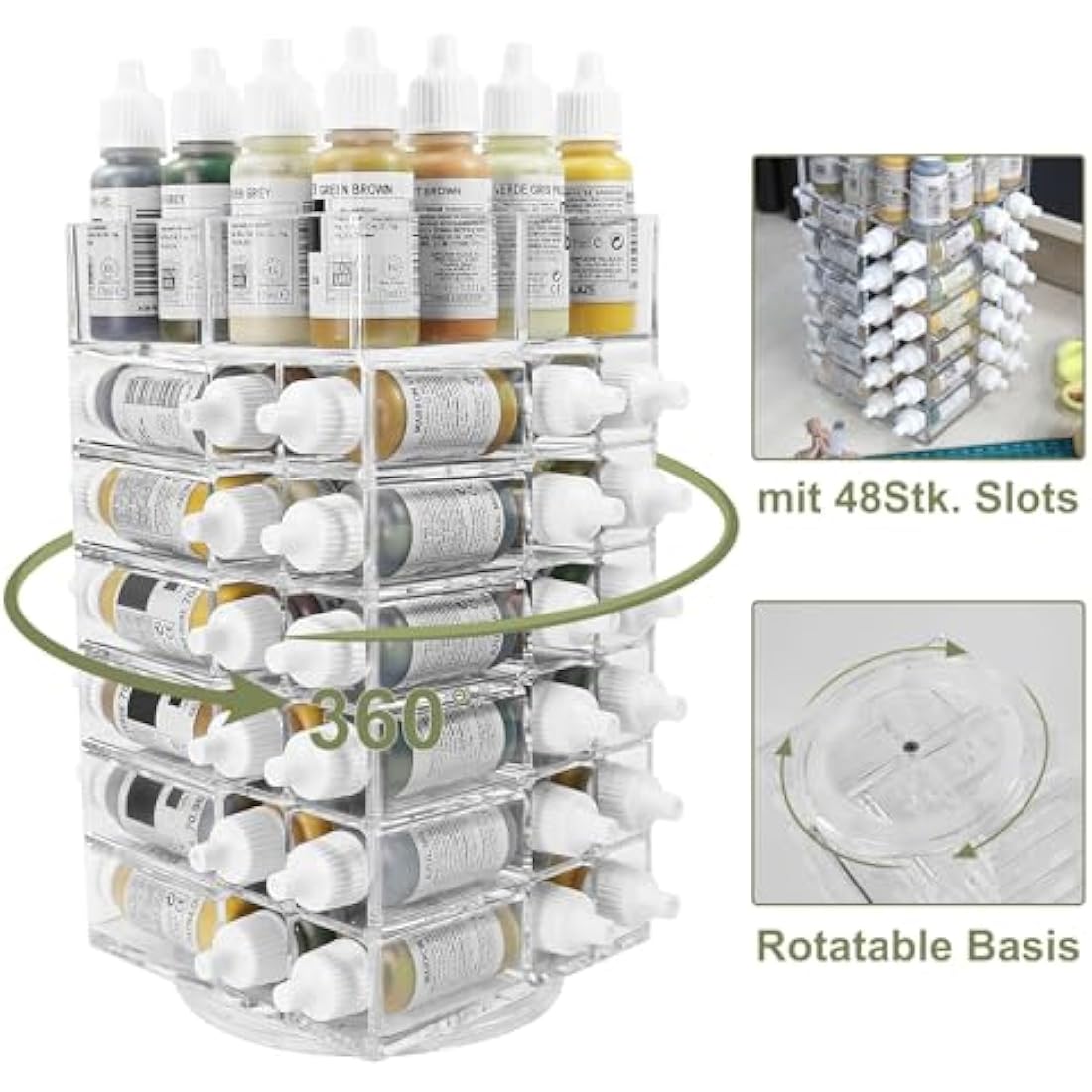 Evemodel 6-Tier Acrylic Spinning Paint Rack Organizer - 84 Bottle Holder