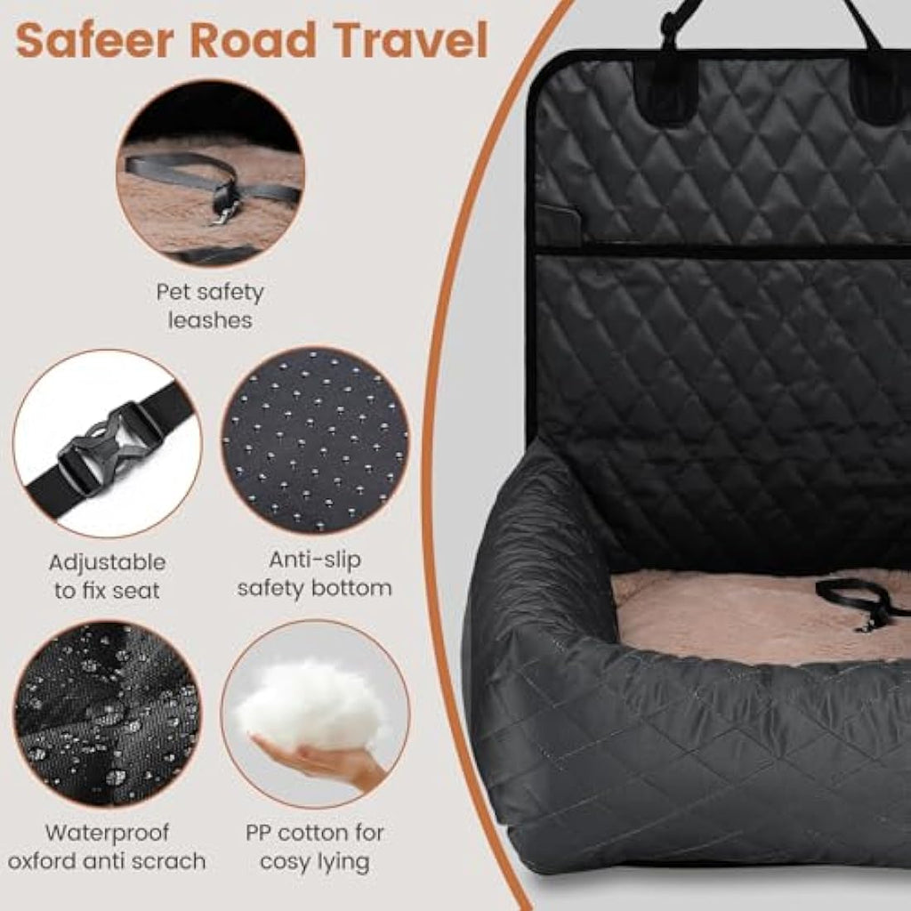 HAPPY HACHI Dog Car Booster Seat - Waterproof Washable Pet Travel Bed