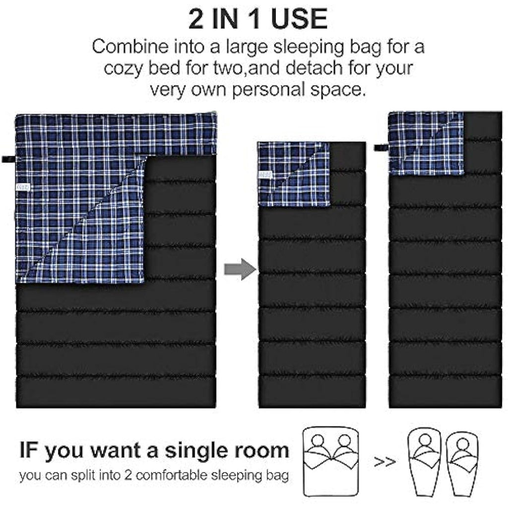 Agemore Double Flannel Sleeping Bag | Waterproof 2 Person Camping Gear