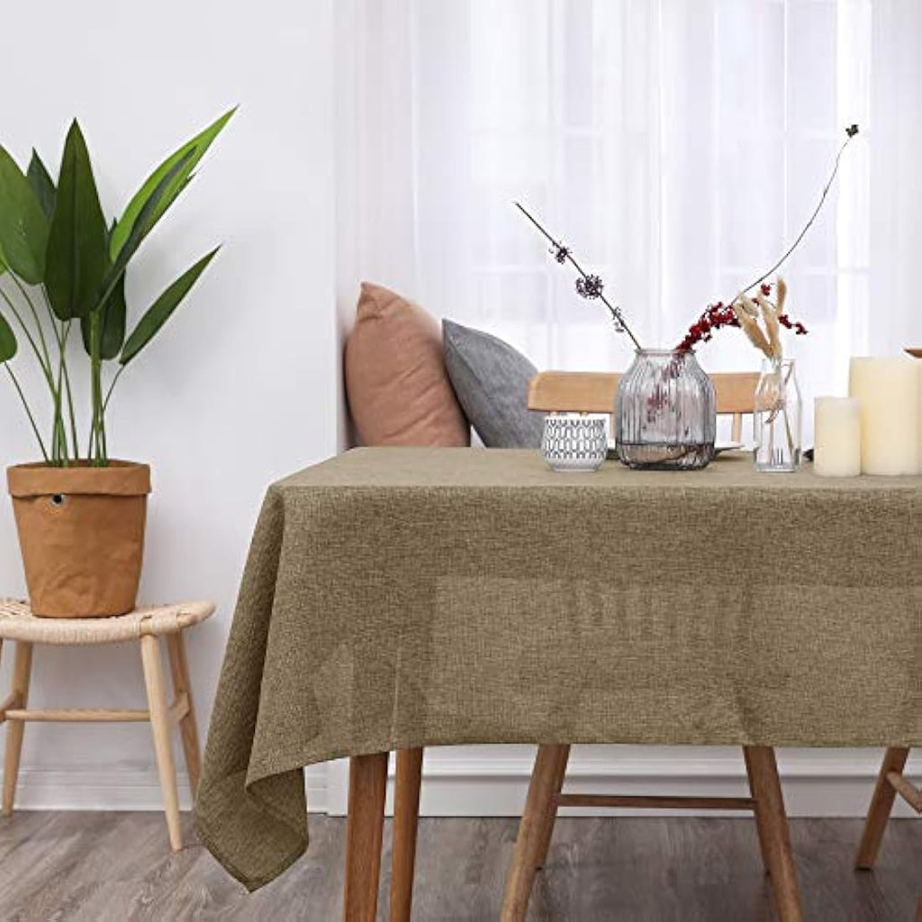 Deconovo Faux Linen Rectangle Tablecloth | Water Resistant, 59x79in