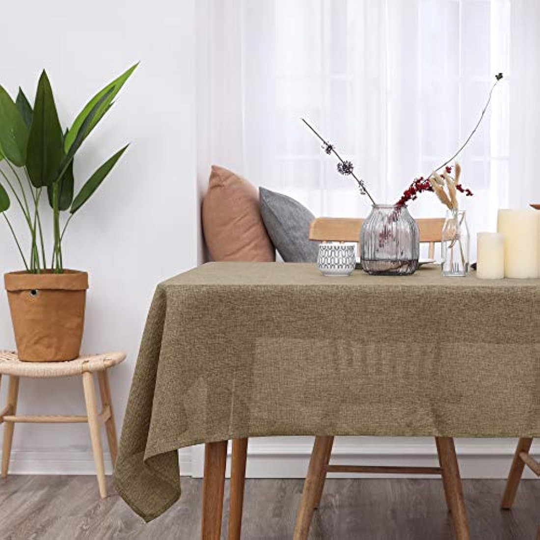Deconovo Water Resistant Faux Linen Rectangle Tablecloth - Taupe 55x95in