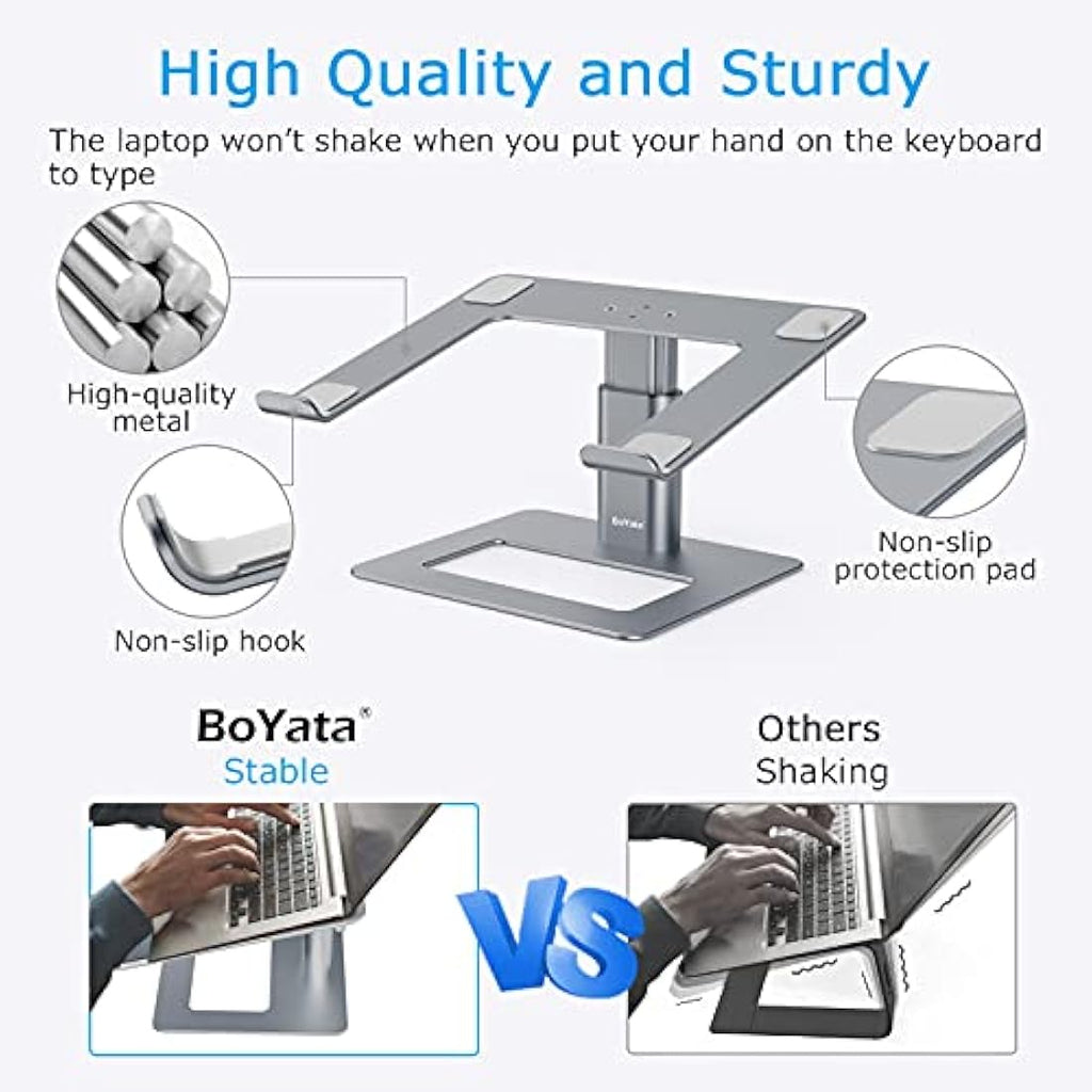 BoYata Laptop Stand – Height Adjustable Ergonomic Cooling Riser for 10-17"