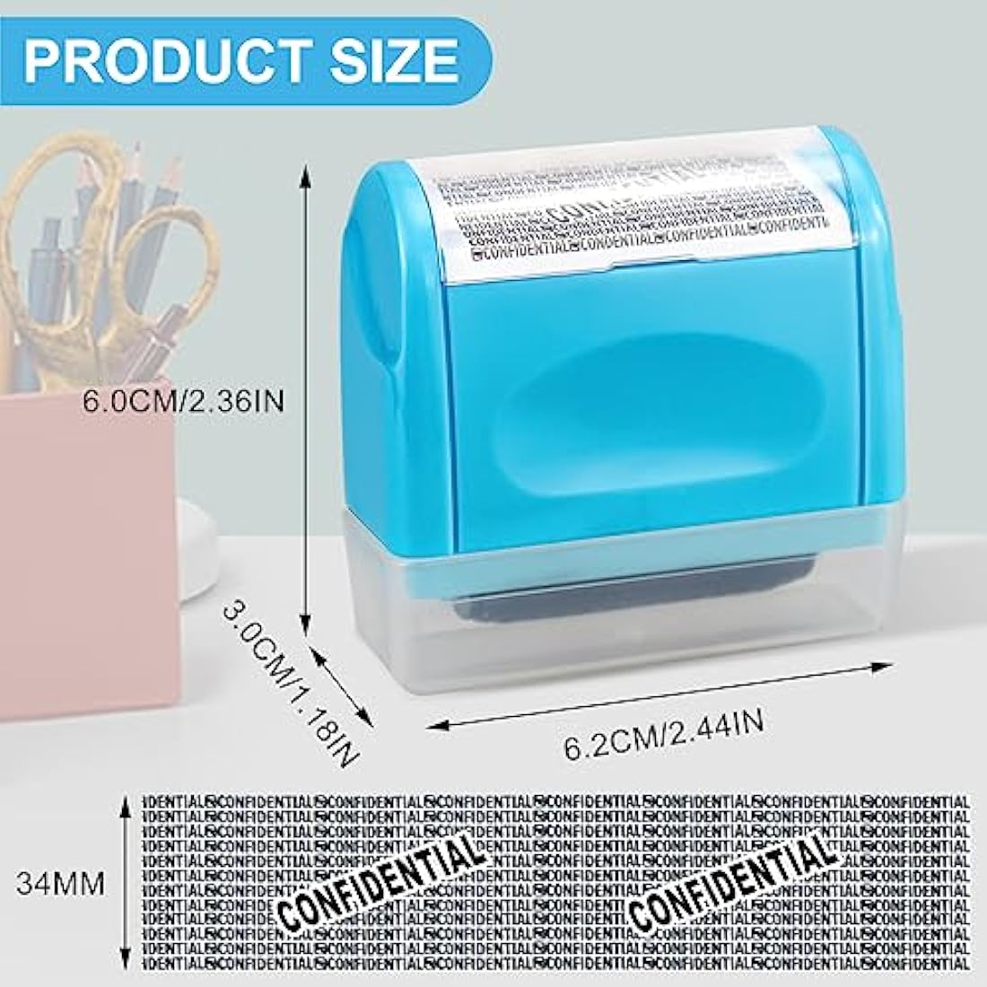 Identity Theft Protection Roller Stamp with 9 Ink Refills - Blue