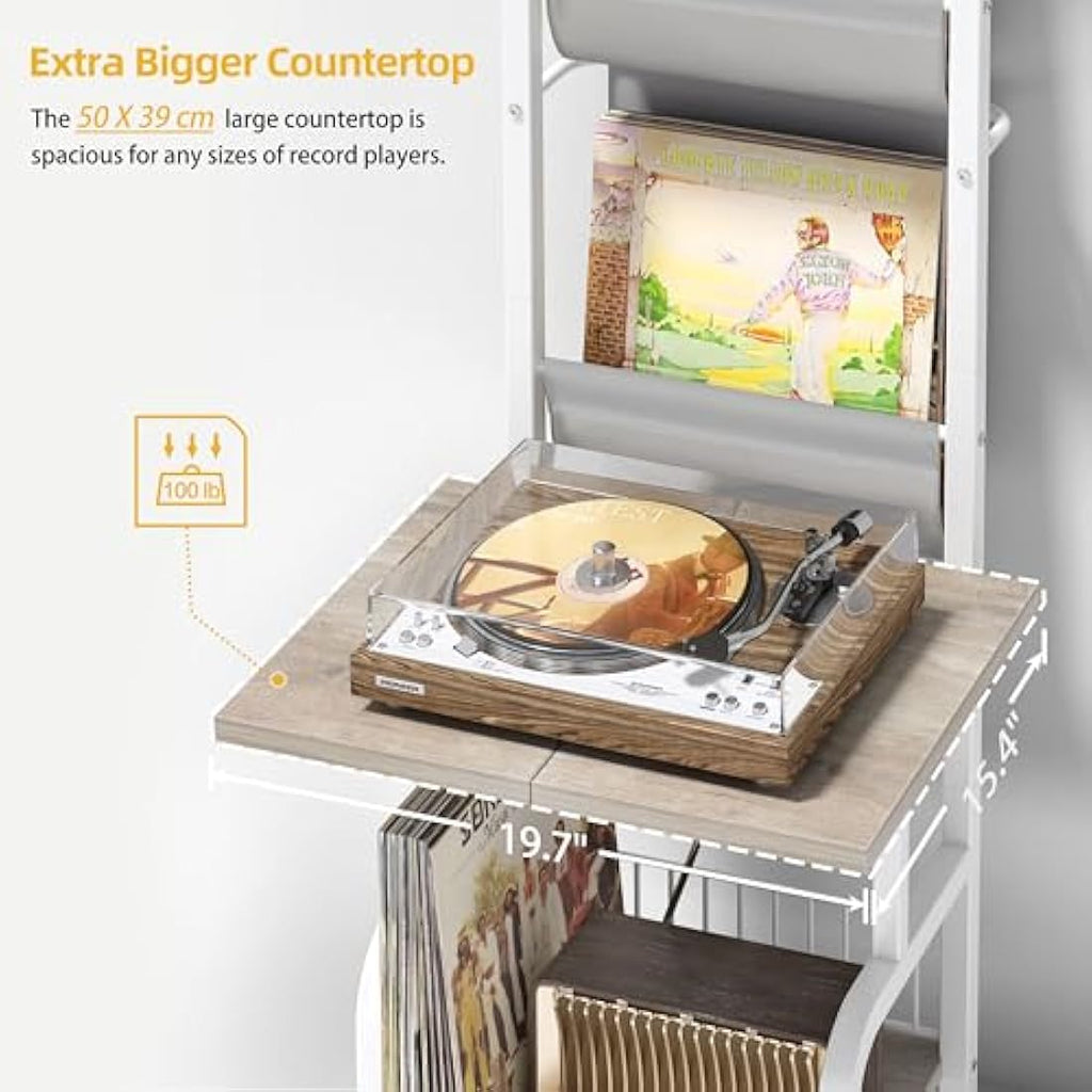 Bikoney Vinyl Record Storage Stand | 200 Album Turntable Cabinet - White