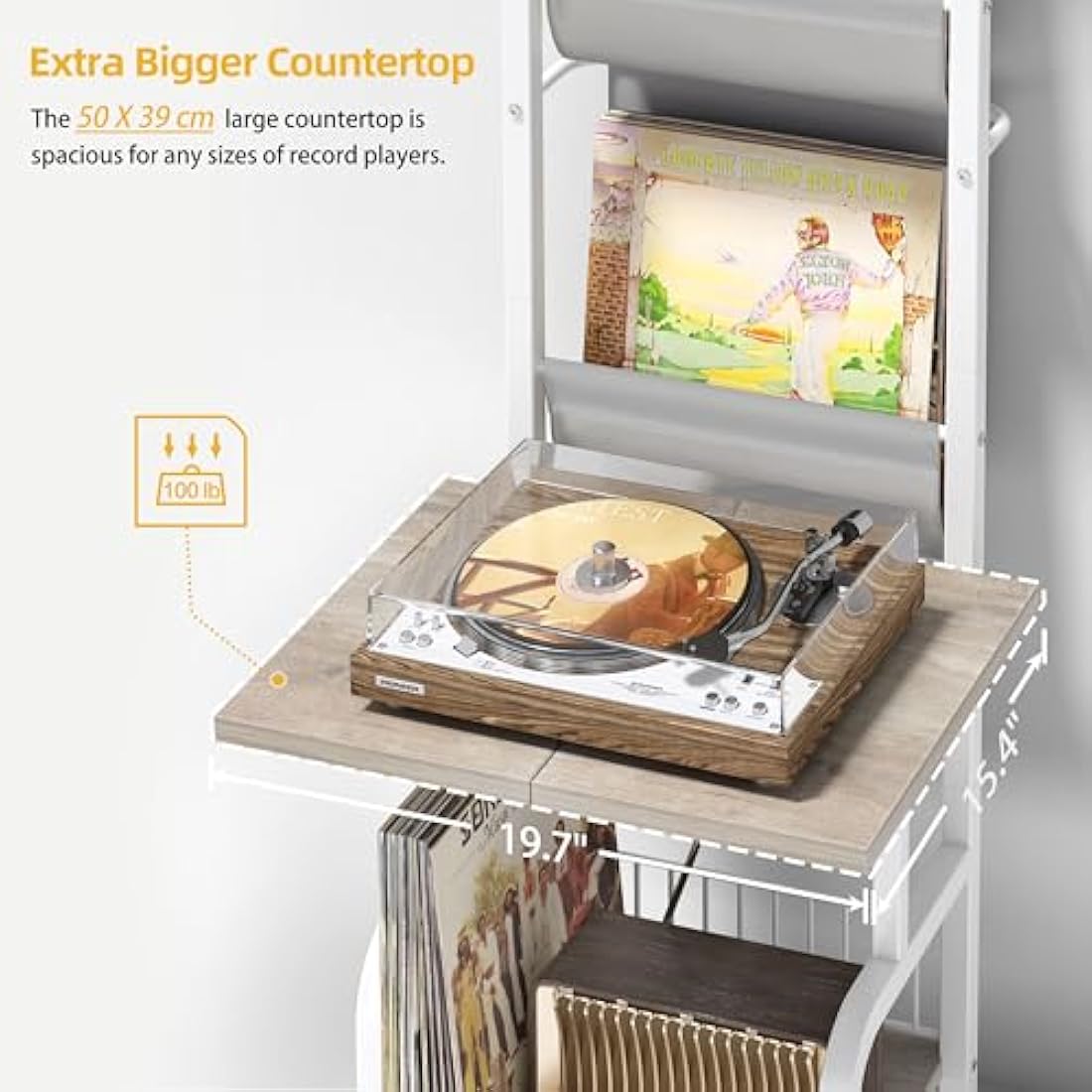 Bikoney Vinyl Record Storage Stand | 200 Album Turntable Cabinet - White