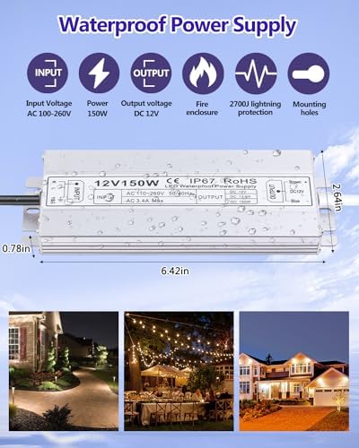Idealyuan 12V 150W LED Driver – IP67 Waterproof Power Supply Adapter