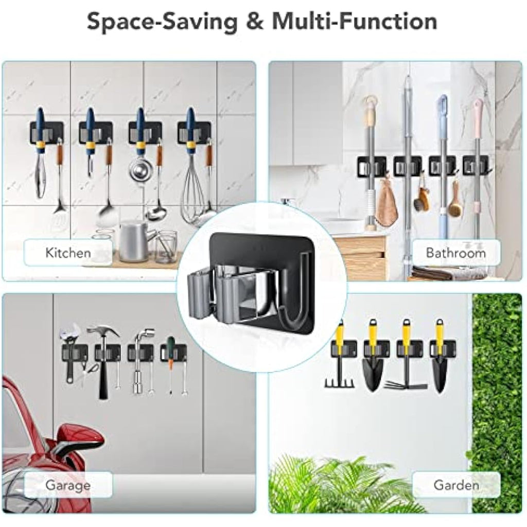 Homeasy Mop and Broom Holder | 4 Pcs Stainless Steel Wall Mount Hanger