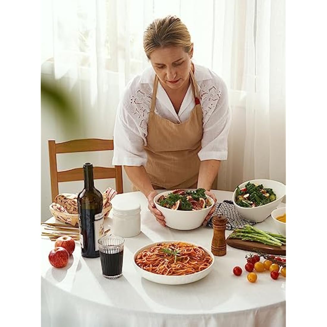 DOWAN Large Ceramic Soup Bowls | 1730ml White Porcelain Salad Bowls, Set of 4