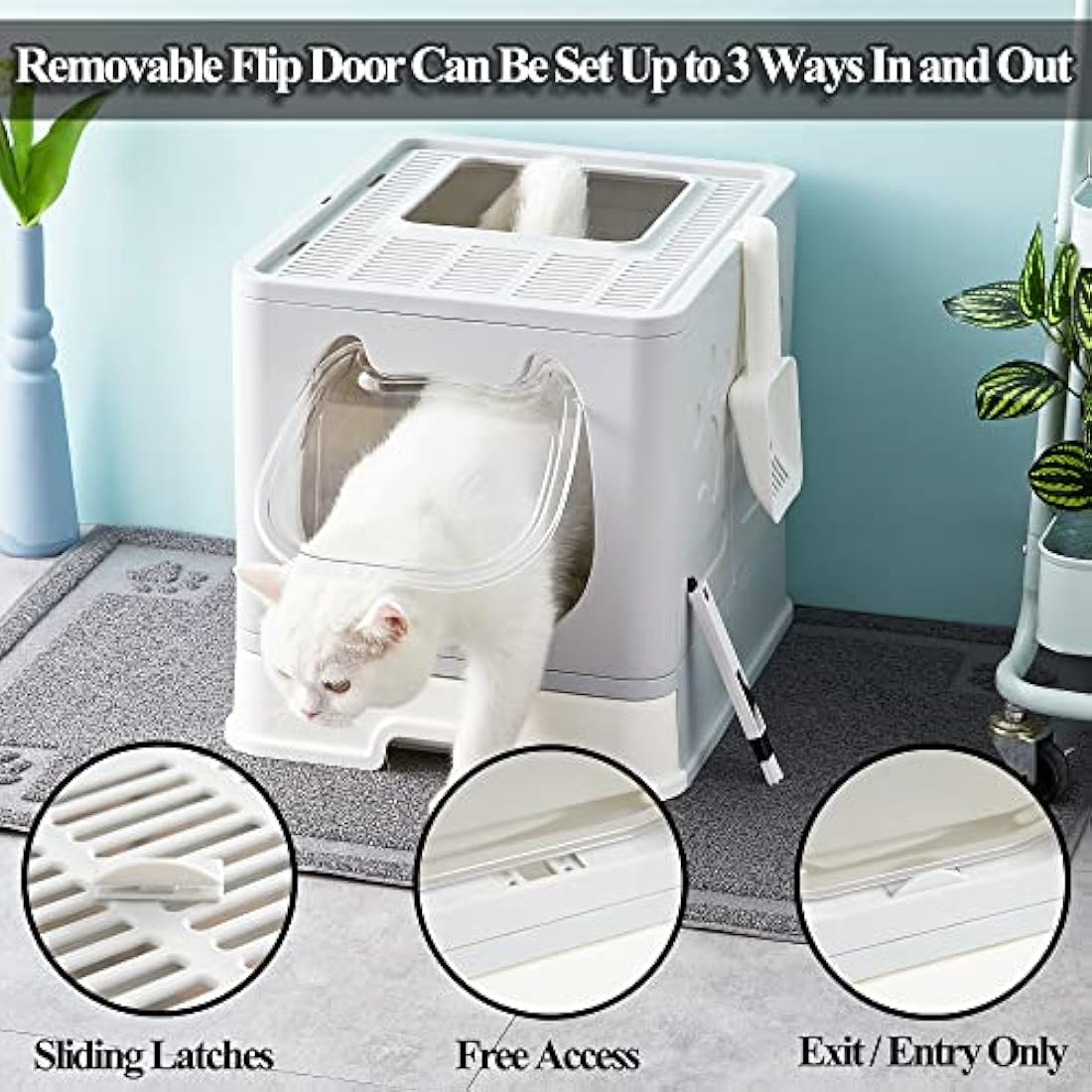 Vealind Top Entry Cat Litter Box with Drawer and 3-Way Locking Door
