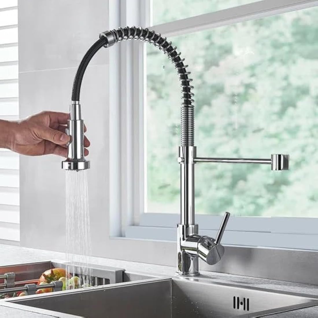 Modern Kitchen Mixer Tap | Dual Spout Pull Out Spray Chrome