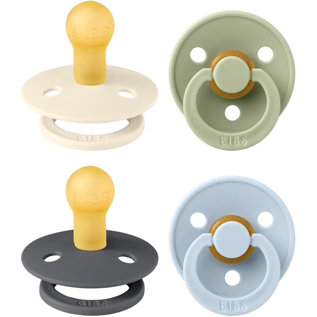 BIBS Colour Pacifiers | Natural Rubber Latex Soothers, 0-6m, 4-Pack