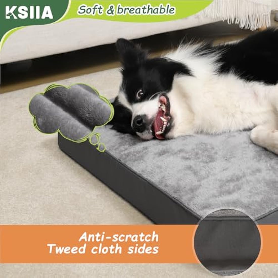 KSIIA Orthopedic Extra Large Dog Bed | Washable Waterproof Mattress, Grey
