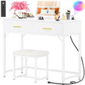 iSunirm Makeup Vanity Desk with Tri-Fold Lighted Mirror and Charging Station