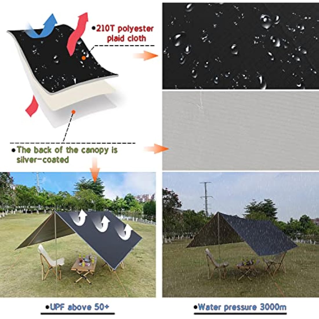 Jolof Store 3x4m Waterproof Camping Tarp – UV Protection Hammock Rain Fly