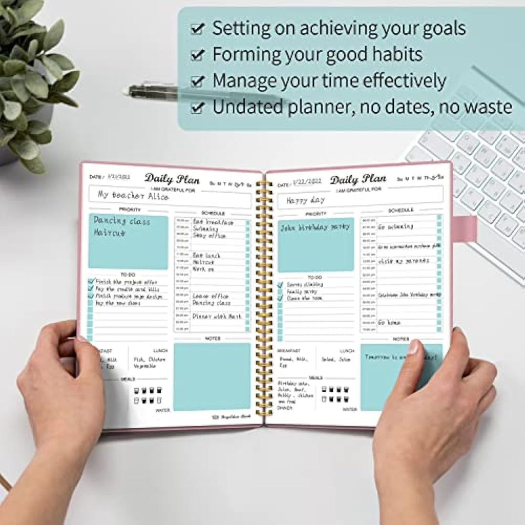 Regolden-Book Undated Daily Planner & To Do List Notebook, 7x10, Pink
