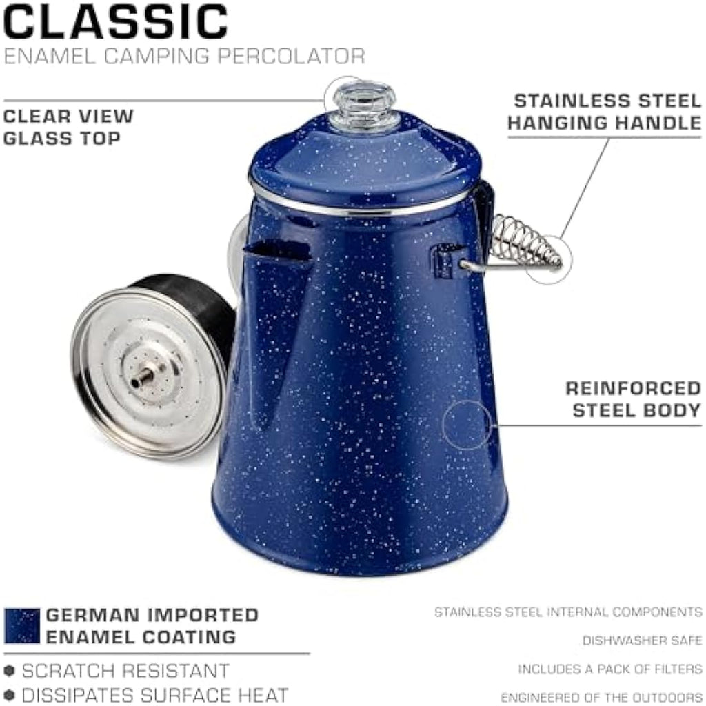 COLETTI Classic 12-Cup Blue Enamel Steel Camping Coffee Percolator