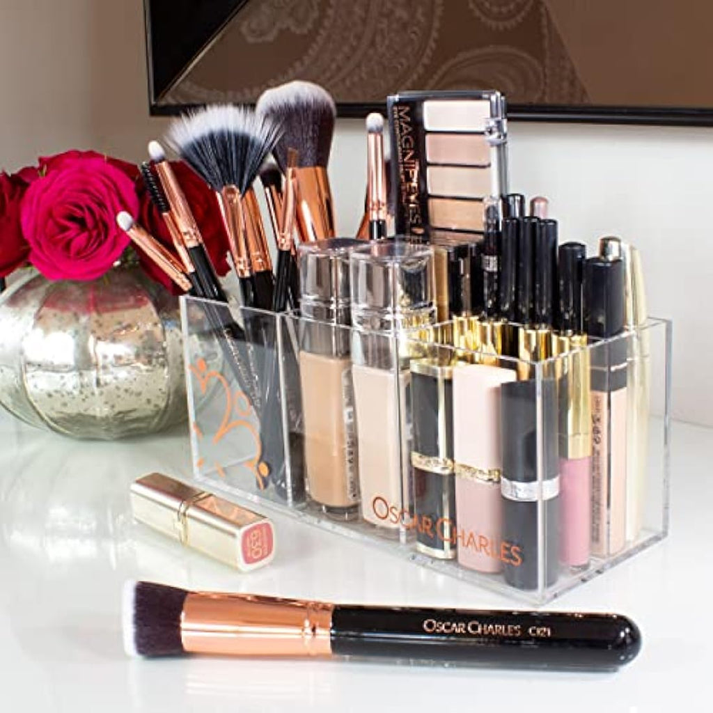 Oscar Charles 12-Piece Professional Makeup Brush Set with Holder – Rose Gold
