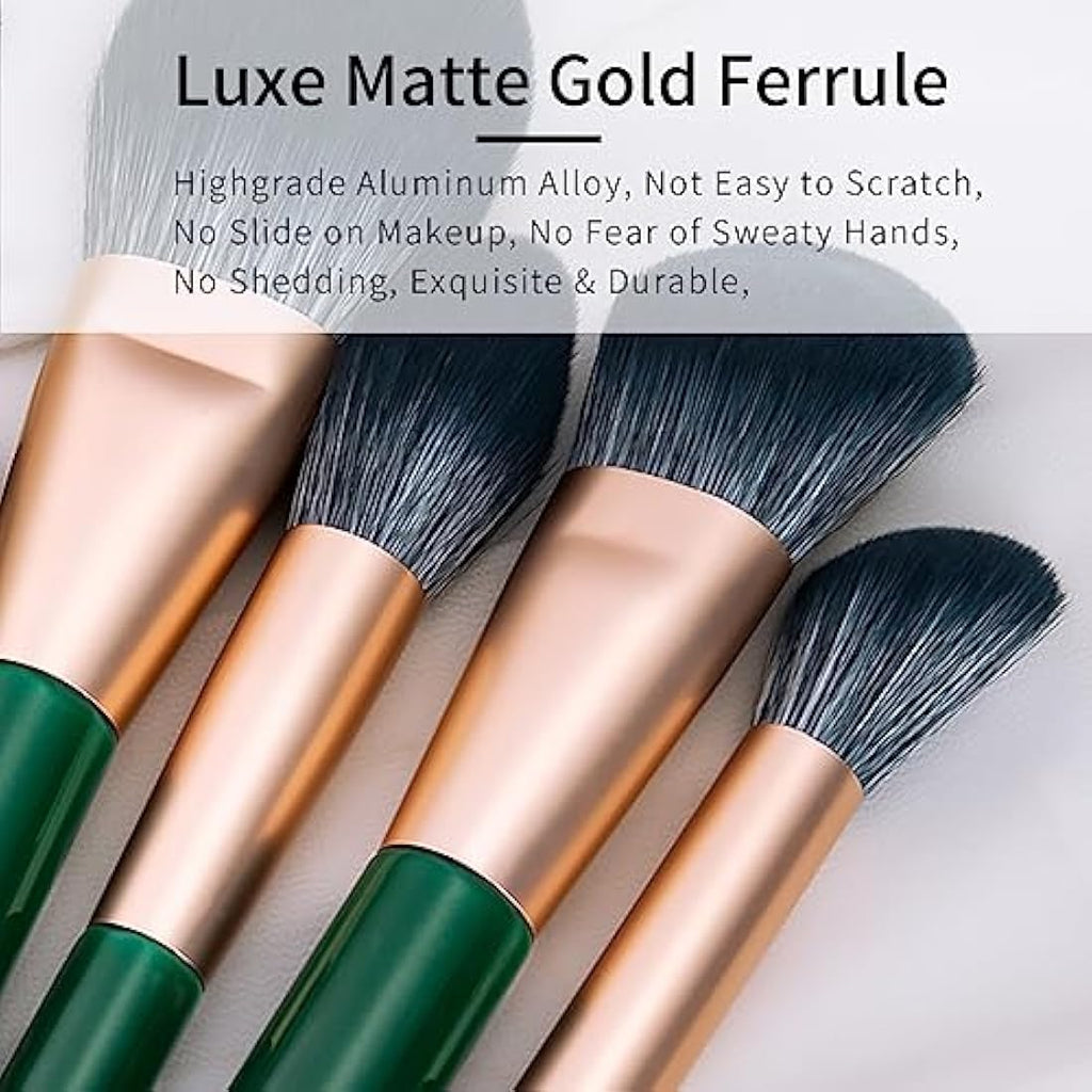 ENZO KEN Professional Goat Hair Makeup Brush Set with Case - Green