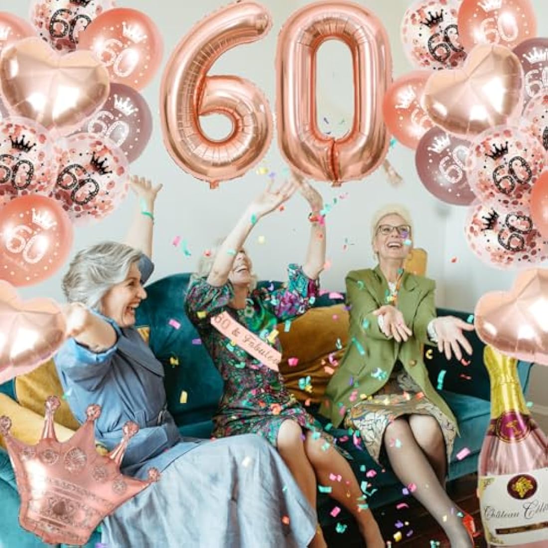 Jolof Store Rose Gold 60th Birthday Decorations Set for Women – 38 Pcs