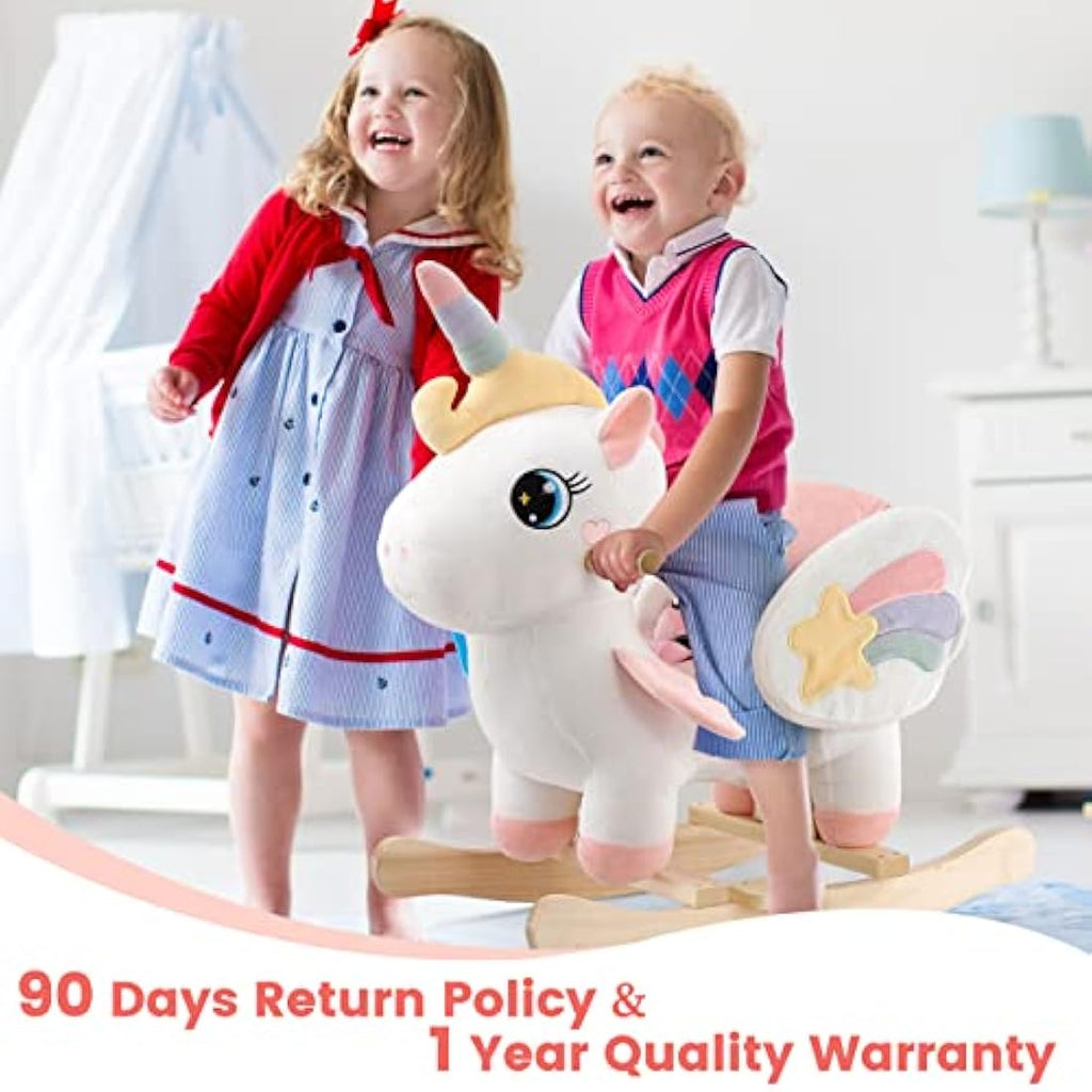FUNLIO Unicorn Baby Rocking Horse - Plush Ride-on Toy for Ages 6M-3Y