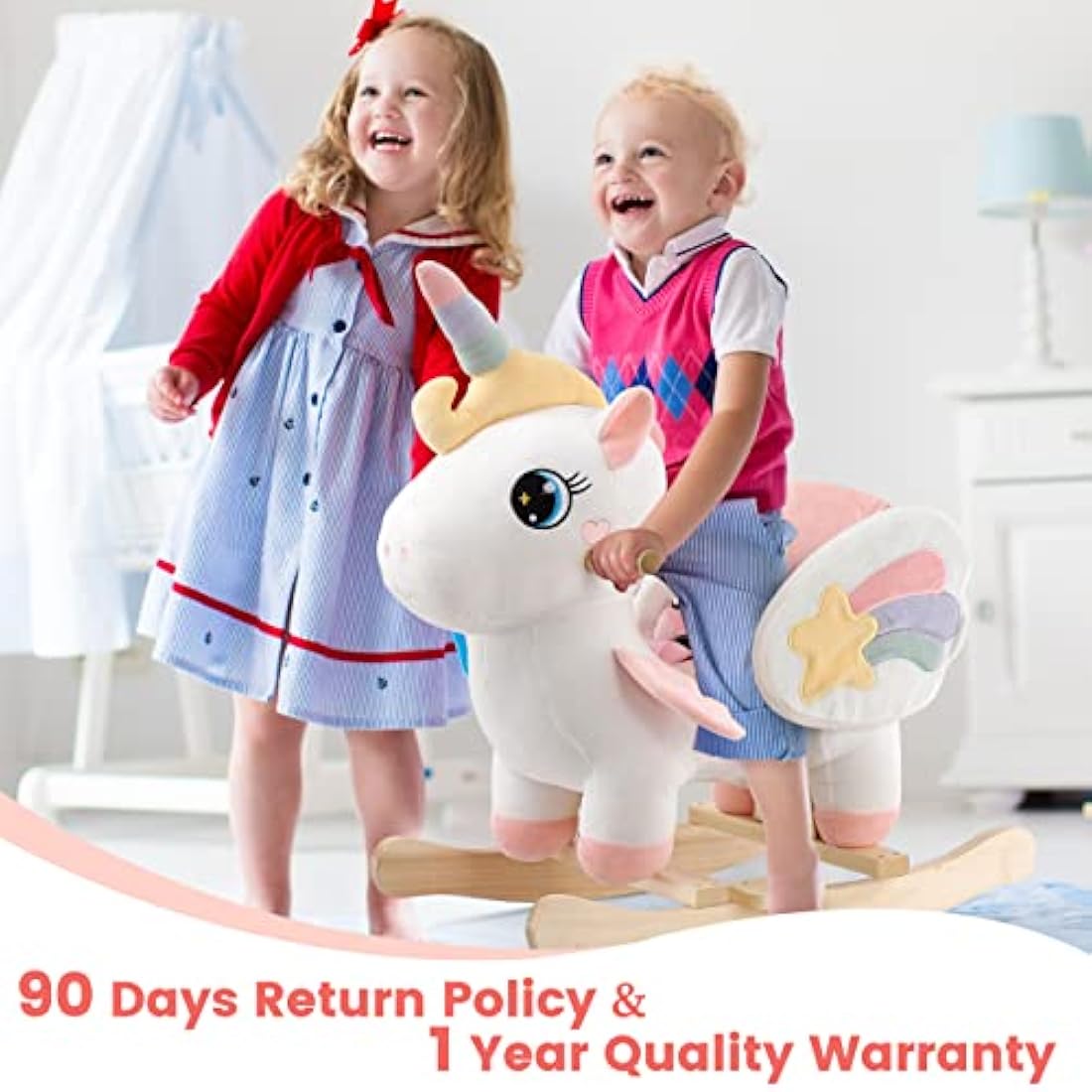 FUNLIO Unicorn Baby Rocking Horse - Plush Ride-on Toy for Ages 6M-3Y