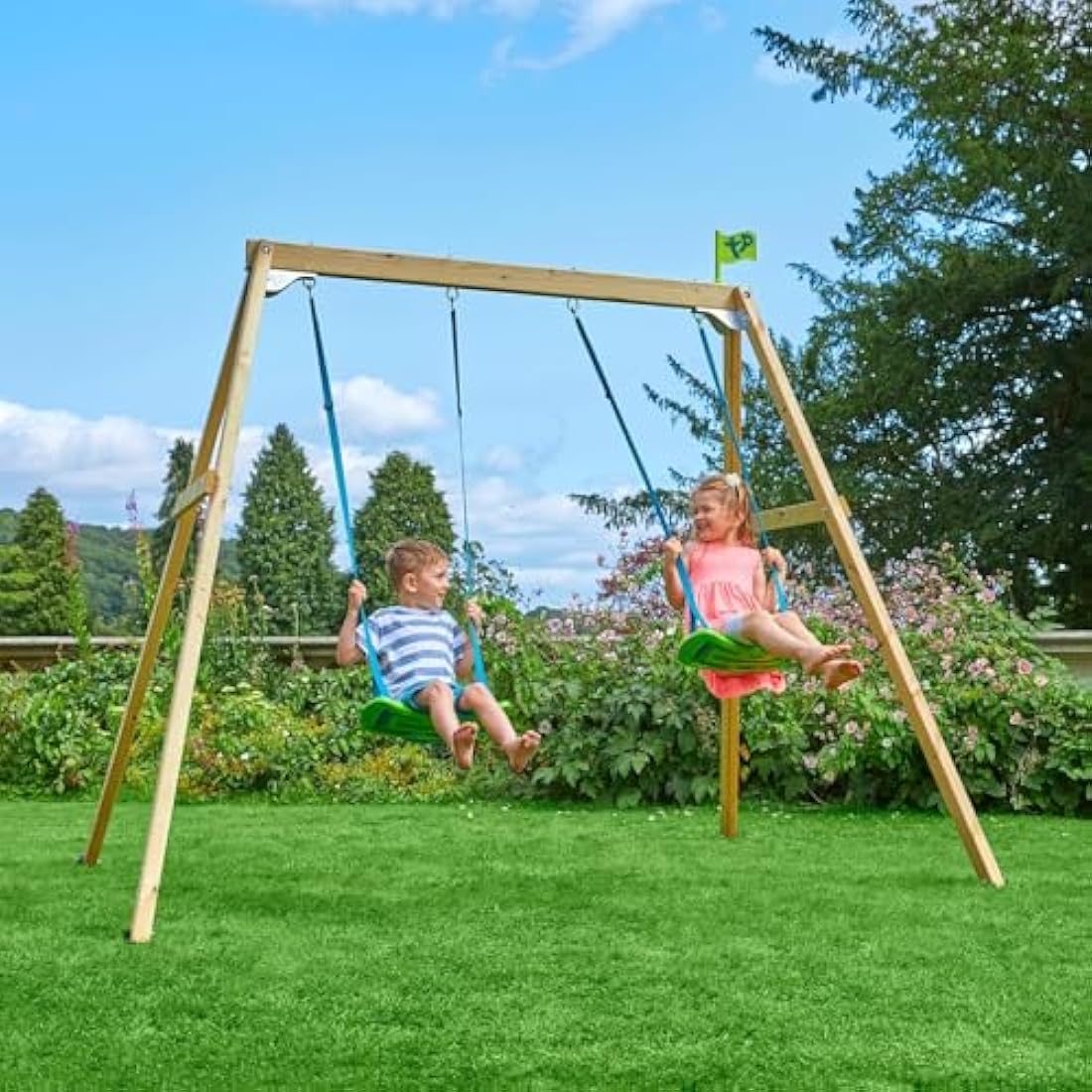 TP Toys Forest Double Wooden Swing Frame – Outdoor Kids Garden Set