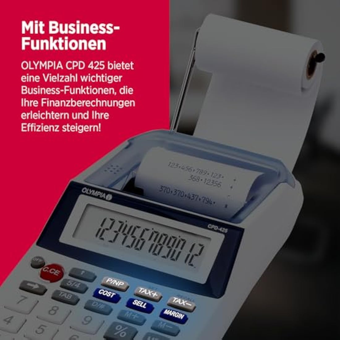 Olympia Printing Business Calculator – Desktop Ink Roll Device, Blue