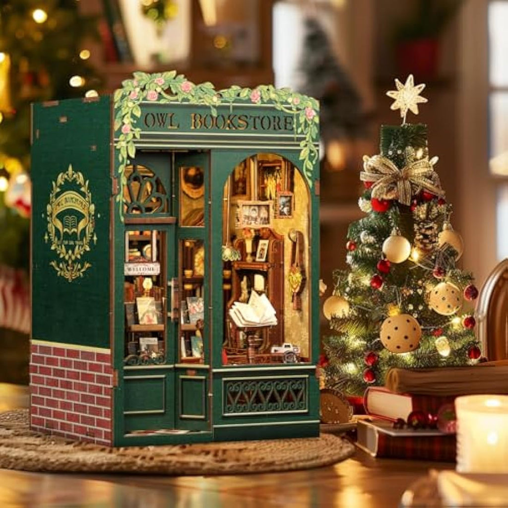 CUTEBEE Owl Bookstore Book Nook Kit - 3D Wooden Miniature DIY Puzzle