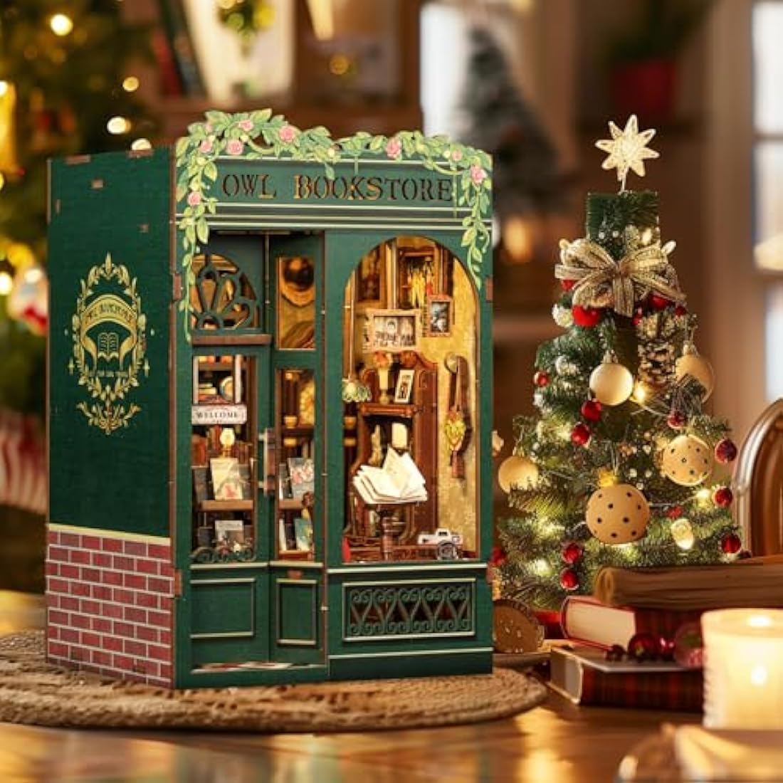 CUTEBEE Owl Bookstore Book Nook Kit - 3D Wooden Miniature DIY Puzzle