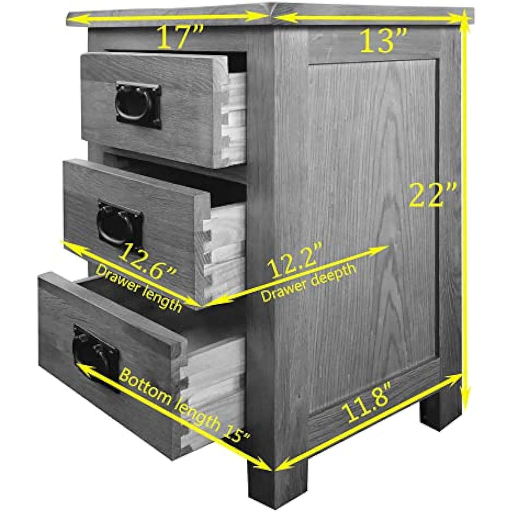 Aurotrice Solid Oak Bedside Table – 3 Drawer Modern Nightstand
