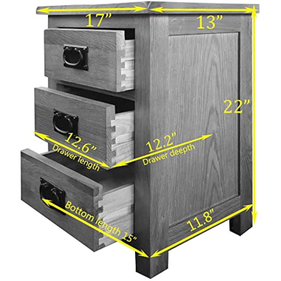 Aurotrice Solid Oak Bedside Table – 3 Drawer Modern Nightstand