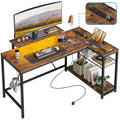 Bestier L-Shaped Gaming Desk with LED Lights and Power Outlets