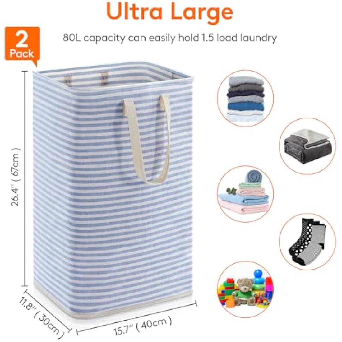 Lifewit 80L Large Laundry Basket | Foldable Waterproof Hamper – 2 Pack