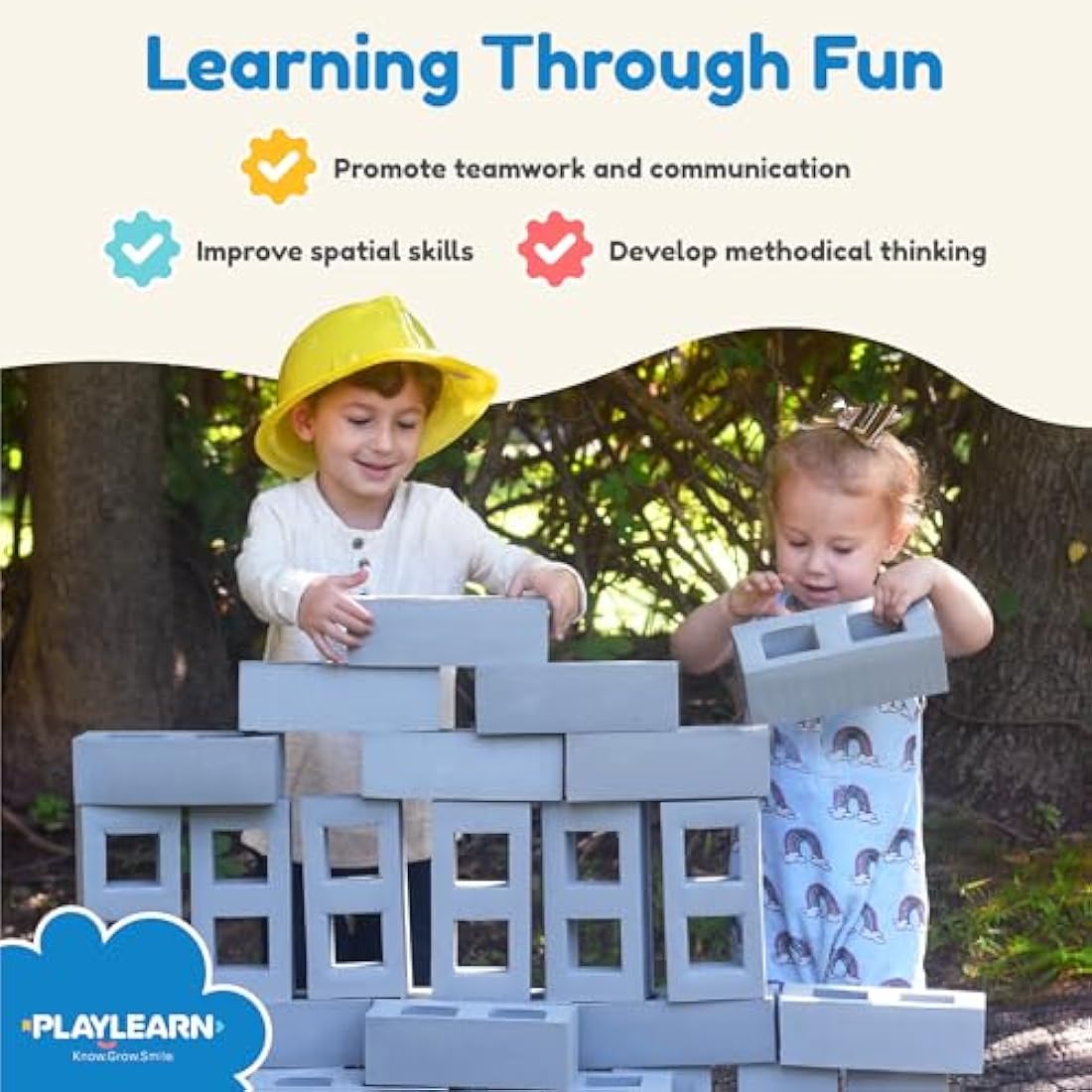 Playlearn Foam Breeze Block Construction Bricks for Kids, Grey - 20 Pack