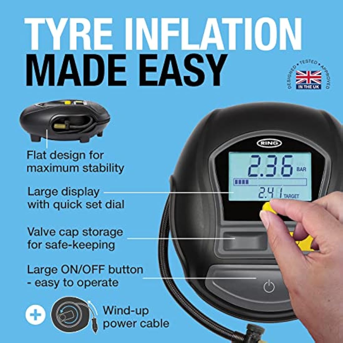 Ring Automotive Tyre Inflator – Rapid Digital Air Compressor with Gauge