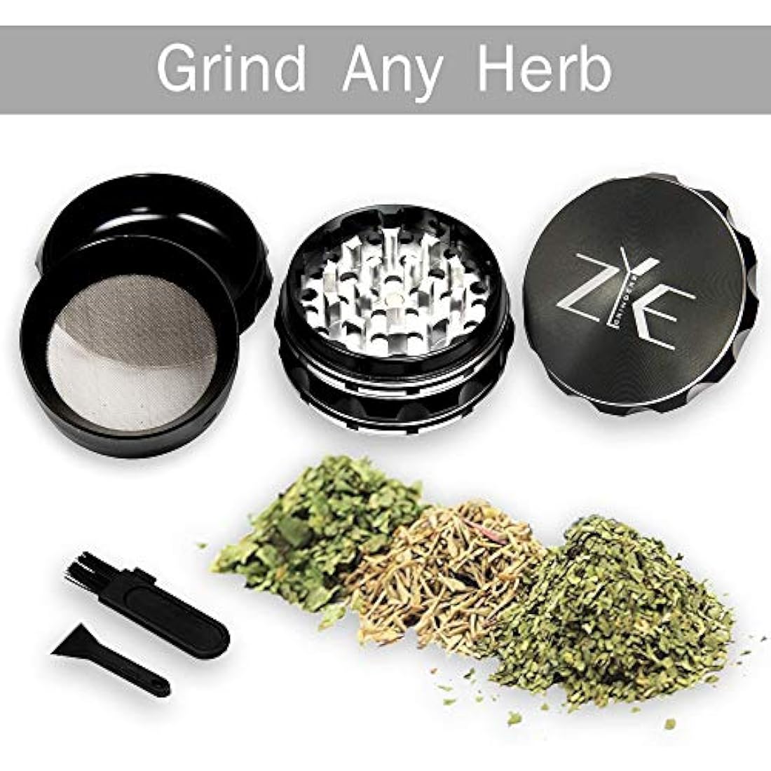 ZYE 4-Piece Herb Grinder – 2.5" Anodized Aluminium with Storage – Black