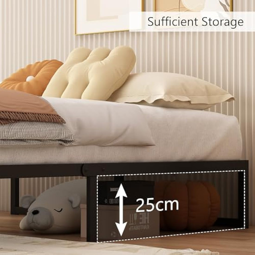 Single Metal Bed Frame – 90x190cm Steel Slat Support, Black