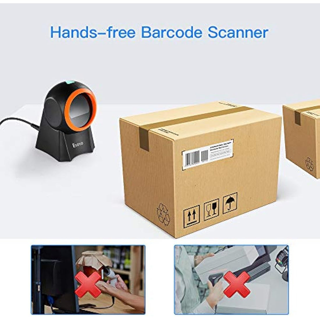 Eyoyo Hands-Free 2D Desktop Barcode Scanner | QR Reader for POS Systems