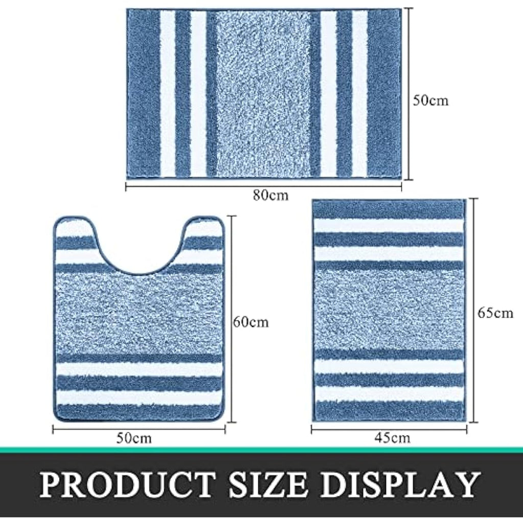 Pauwer 3-Piece Non-Slip Microfiber Bath Mat Set | Shaggy Absorbent Rugs